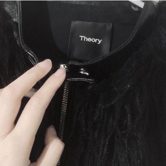 Theory Mongolia Fur Coat Jacket Leather Zip Sleeve - Picture 3 of 5